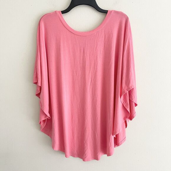 Anna Ava Coral Pink Poncho Style Top Slouchy One Size Flutter Sleeve Jersey Knit - Picture 6 of 6